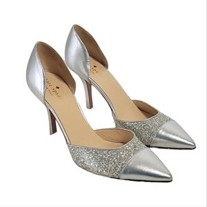 Kate Spade pointed toe silver glitter heels women's size 7